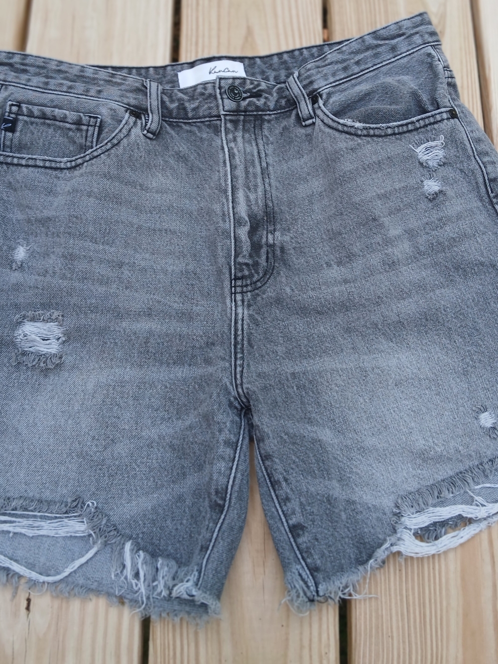 KanCan Gray Distressed High-Rise Denim Shorts